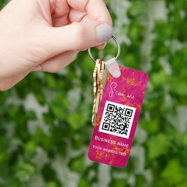 Porte-clés Code QR - Logo professionnel Rose (main)