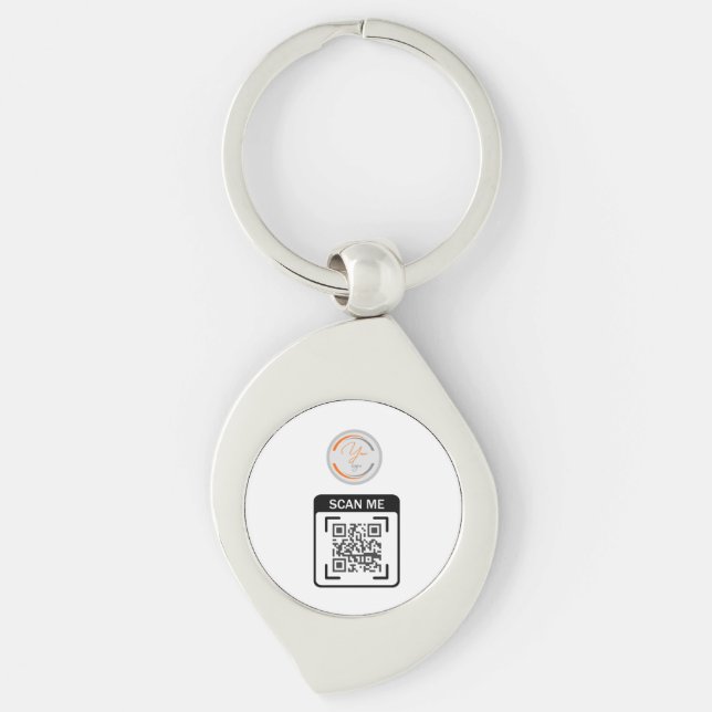 Porte-clés Code QR Logo Simple Entreprise Blanc (Devant)