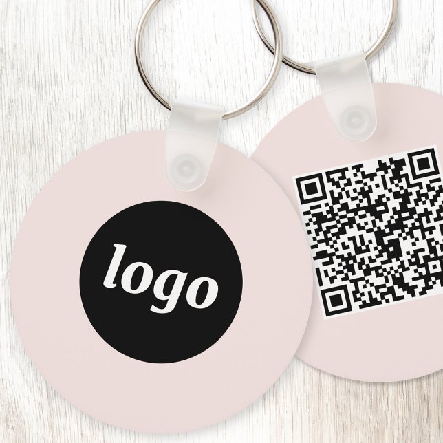 Porte-clés Code QR Logo Simple Entreprise Rose Pâle (Simple logo with QR code business branding promotional blush pink keychain)