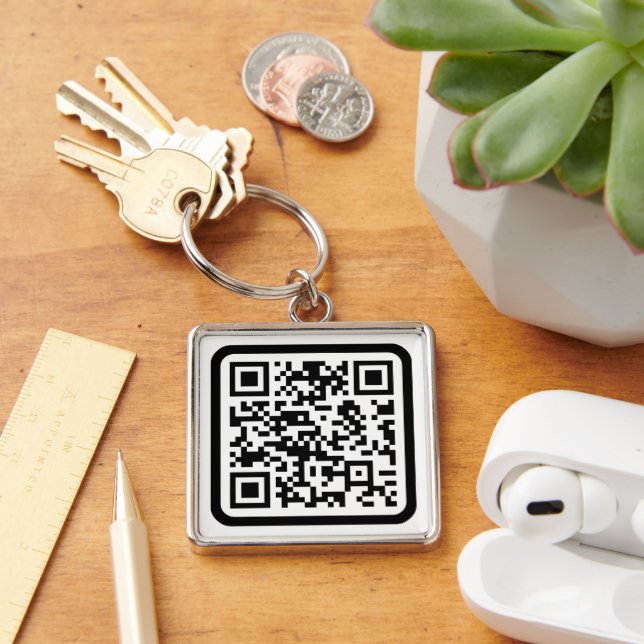 Porte-clés Code QR moderne éditable | Noir Blanc ou toute cou (Bureau)