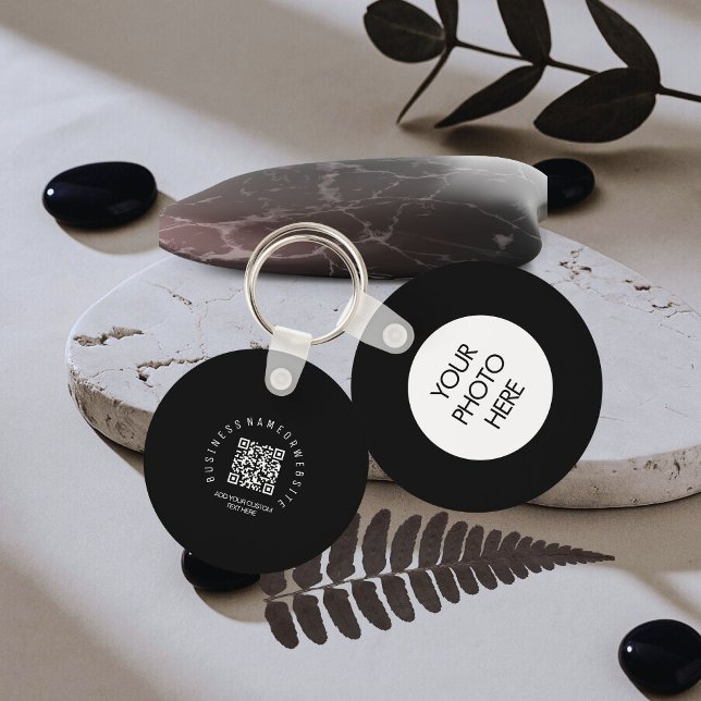 Porte-clés Code QR moderne, logo d'entreprise noir Rond (Créateur téléchargé)