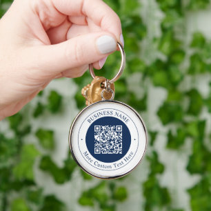 Porte-clés Code QR personnalisable & Texte   Bleu marine fonc
