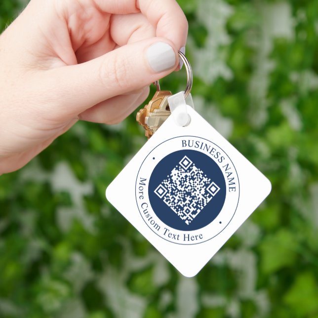 Porte-clés Code QR personnalisable & Texte | Bleu marine fonc (main)