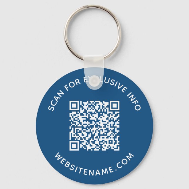 Porte-clés Code QR personnalisé et texte Entreprise Swag bleu (Recto)