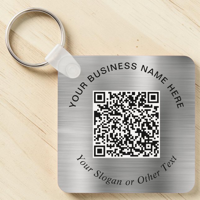 Porte-clés Code QR Promo Entreprise Argent (Business QR Code Promo Silver Keychain)