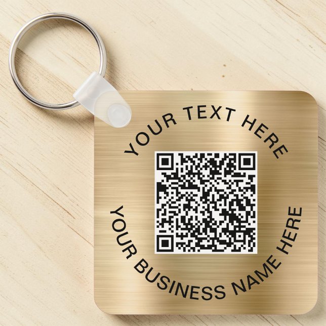 Porte-clés Code QR promotionnel Or (Your link. On their keys. Custom promotional QR code gold keychain. Scan & connect anywhere, anytime)