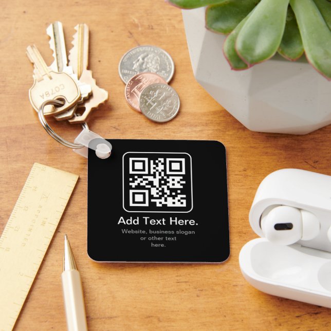 Porte-clés Code QR scannable moderne | Noir Blanc & Gris (Bureau)
