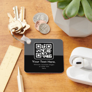 Porte-clés Code QR scannable moderne Noir Gris & Blanc