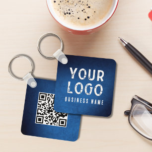Porte-clés Code QR Simple Logo Dégradé Bleu Promotionnel