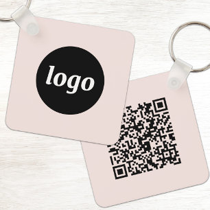 Porte-clés Code QR Simple Logo Entreprise Rose Pâle