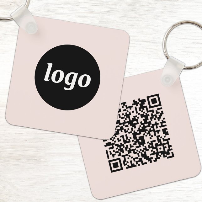 Porte-clés Code QR Simple Logo Entreprise Rose Pâle (Simple logo with QR code business branding promotional blush pink key ring )