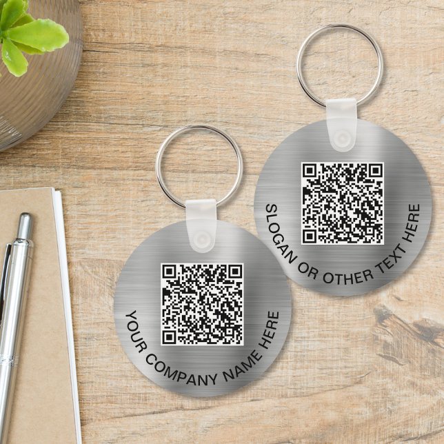 Porte-clés Codes QR personnalisés 2 promotionnels argent (Custom 2 QR Codes Promotional Silver Keychain)