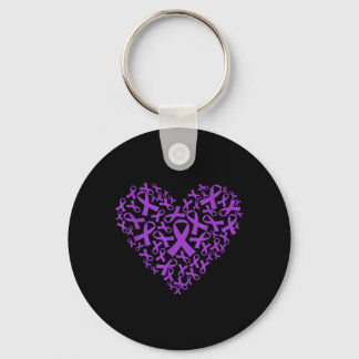 Porte-clés Cœur à ruban violet pour soutenir le cancer du pan