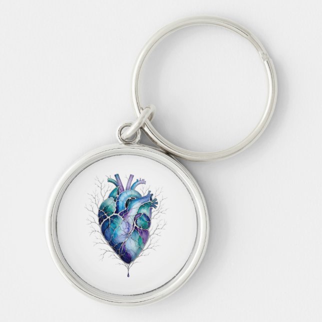 Porte-clés Cœur anatomique bleu et violet (Devant)
