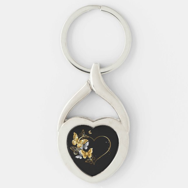 Porte-clés Coeur aux papillons d'or (Devant)