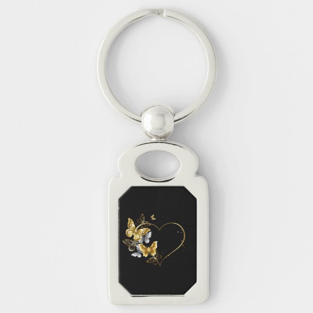 Porte-clés Coeur aux papillons d'or (Devant)