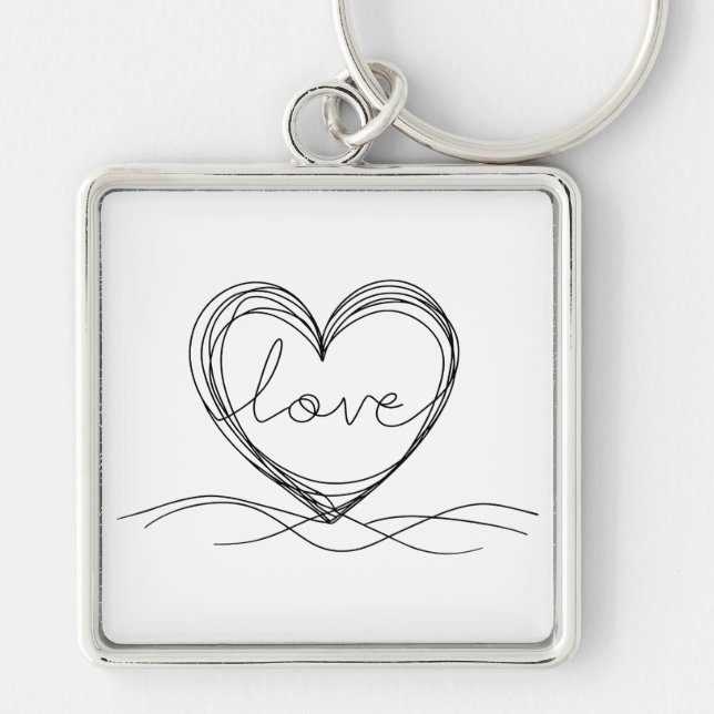 Porte-clés Coeur avec "Amour" dans Continuous Line Art (Devant)