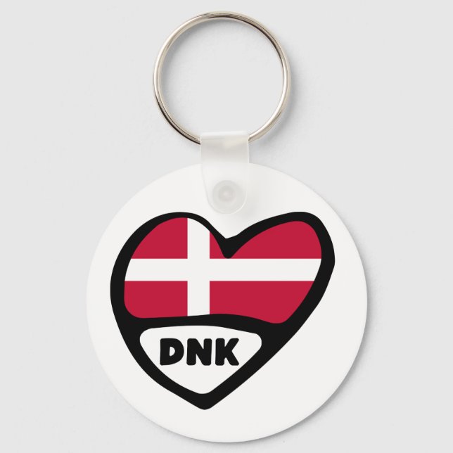 Porte-clés cœur avec code de pays du Danemark, DNK (Recto)