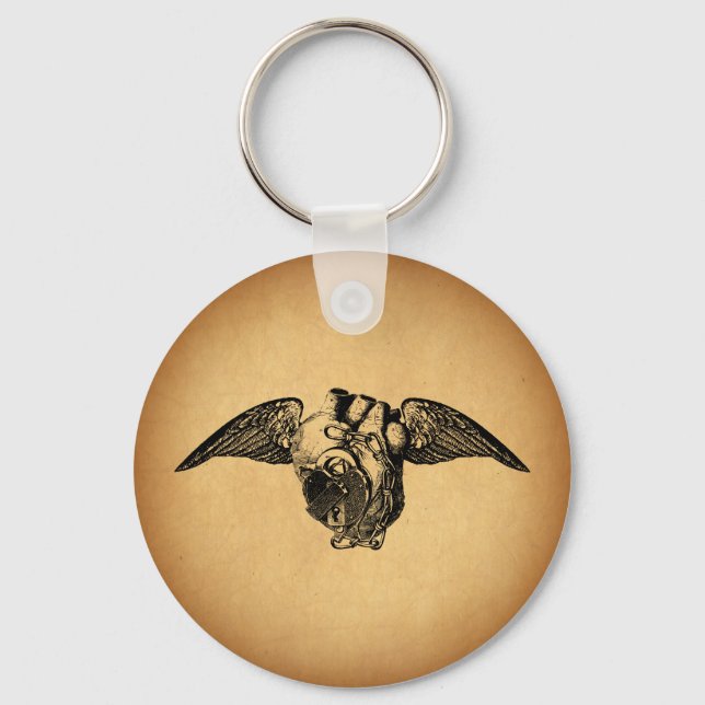 Porte-clés Cœur avec serrures et ailes (Recto)