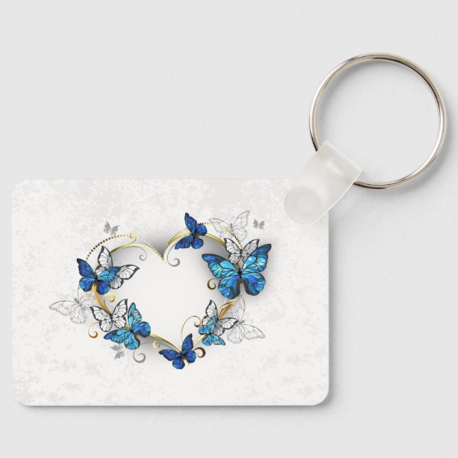 Porte-clés Coeur bijoux avec papillons Morpho (Recto)