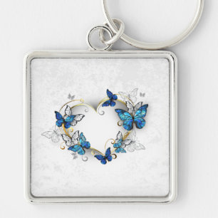 Porte-clés Coeur bijoux avec papillons Morpho