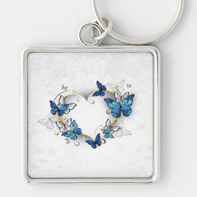 Porte-clés Coeur bijoux avec papillons Morpho (Devant)