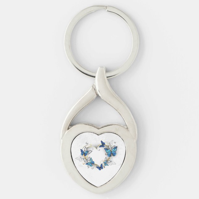Porte-clés Coeur bijoux avec papillons Morpho (Devant)