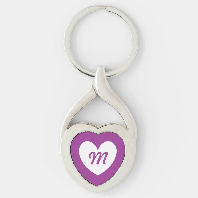 Porte-clés Cœur blanc Monogram sur fleur de cactus violet (Devant)