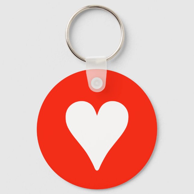Porte-clés Coeur blanc sur rouge - Cercle clé (Recto)