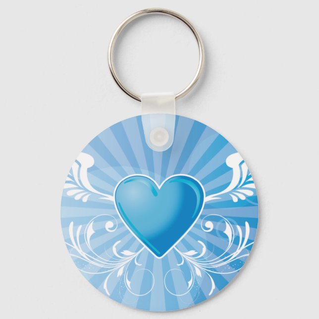 Porte-clés Coeur bleu et ailes (Recto)