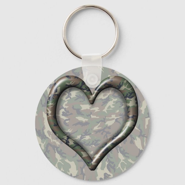 Porte-clés Coeur Camouflage de la forêt forestière (Recto)