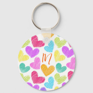 Porte-clés Coeur coloré mignon Pastel Valentine Love Monogram