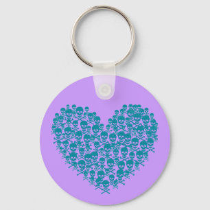 Porte-clés Coeur crâne turquoise