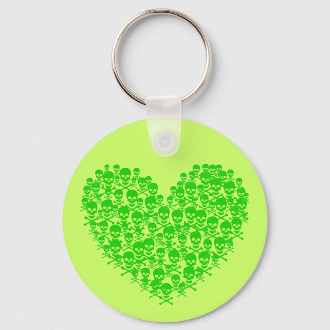 Porte-clés Coeur crâne vert (Recto)