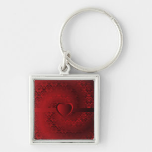Porte-clés Coeur damassé rouge