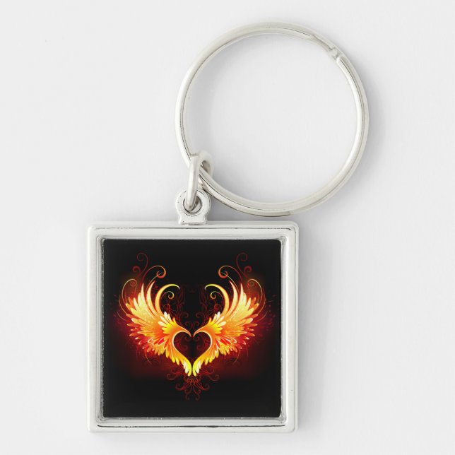 Porte-clés Cœur d'ange de feu avec des ailes (Devant)