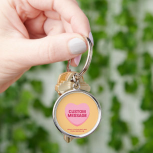 Porte-clés Coeur de conversation de message personnalisé rose