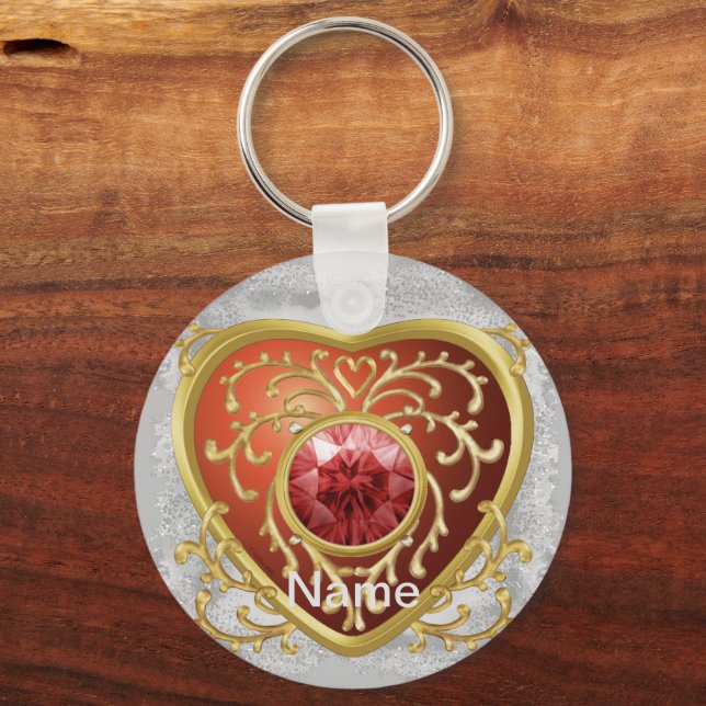 Porte-clés coeur de fée en bijou rouge  (Recto)