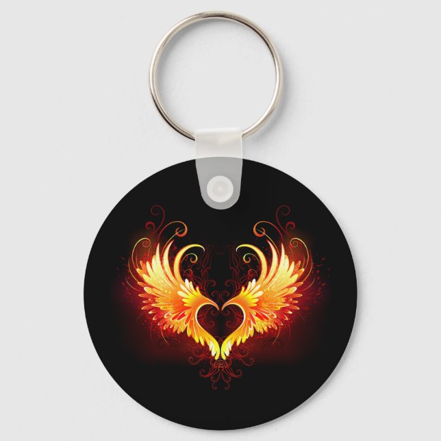 Porte-clés Cœur de feu d'ange avec des ailes (Recto)