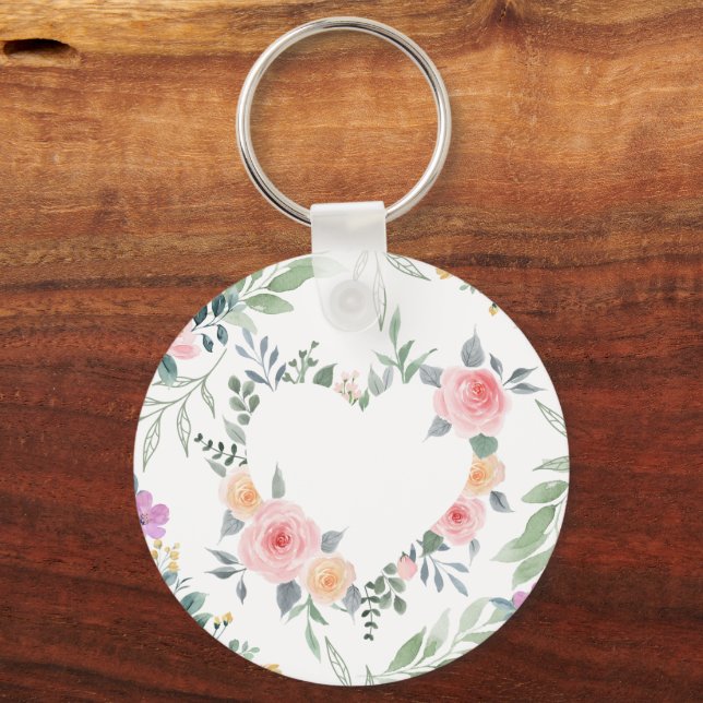 Porte-clés Cœur de fleur rose (Verso)