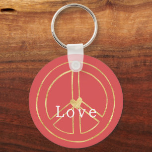 Porte-clés Cœur de la paix signe amour Noël or