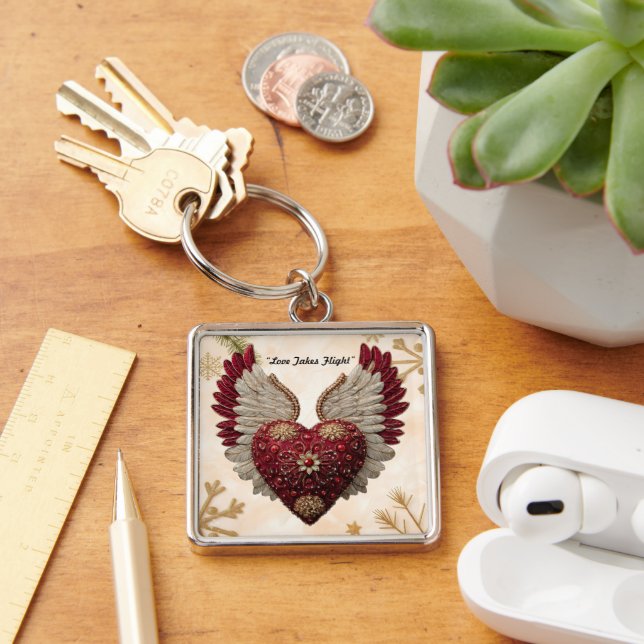 Porte-clés "Cœur de la Saint-Valentin avec ailes" (Bureau)