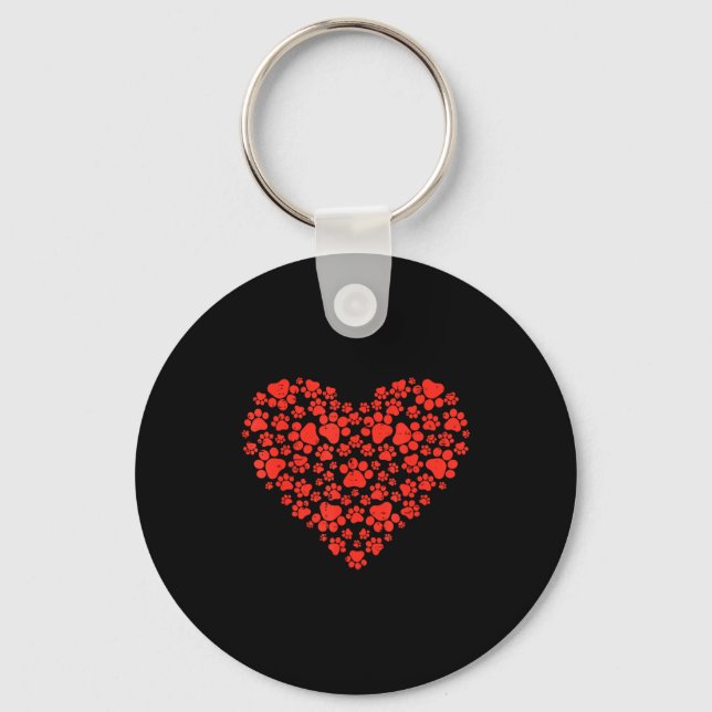 Porte-clés Cœur d'empreinte de patte Mignon Saint-Valentin Am (Recto)