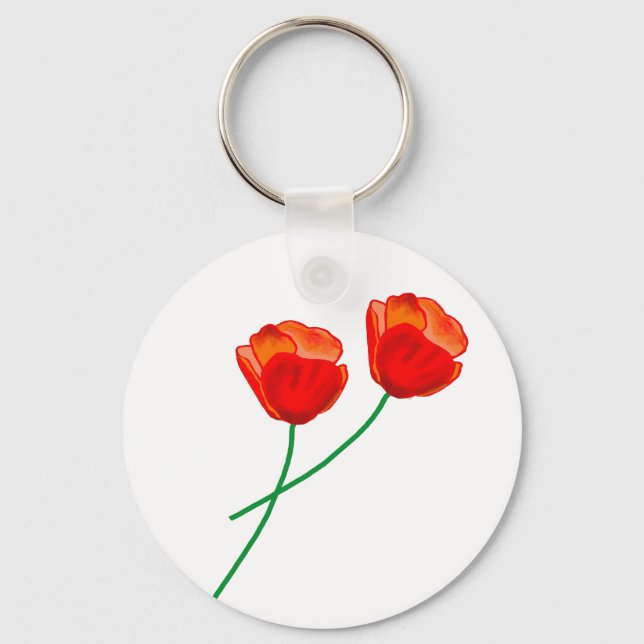 Porte-clés Coeur des fleurs de pavot rouge (Recto)