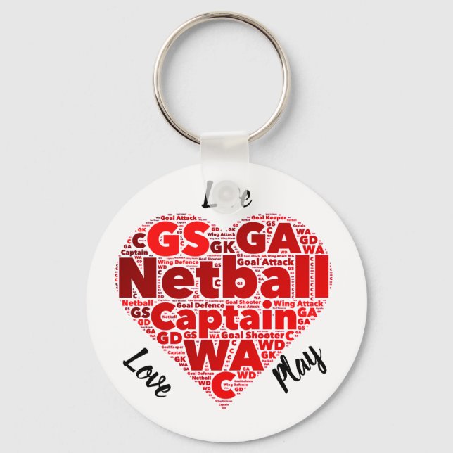 Porte-clés Coeur Design Inspirational Netball Capitaine (Recto)