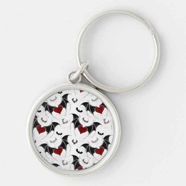 Porte-clés Coeur d'Halloween avec ailes de chauve-souris noir (Devant)