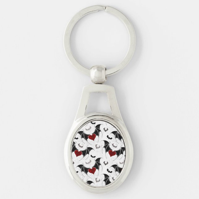 Porte-clés Coeur d'Halloween avec ailes de chauve-souris noir (Devant)