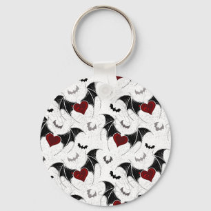 Porte-clés Cœur d'Halloween avec ailes de chauve-souris noire