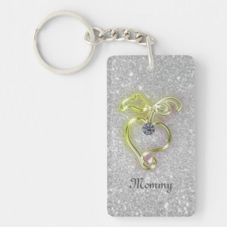 Porte-clés Coeur d'or maman avec diamant et étincelles