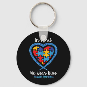 Porte-clés Coeur En Avril Nous Portons Bleu Amour Espérance F